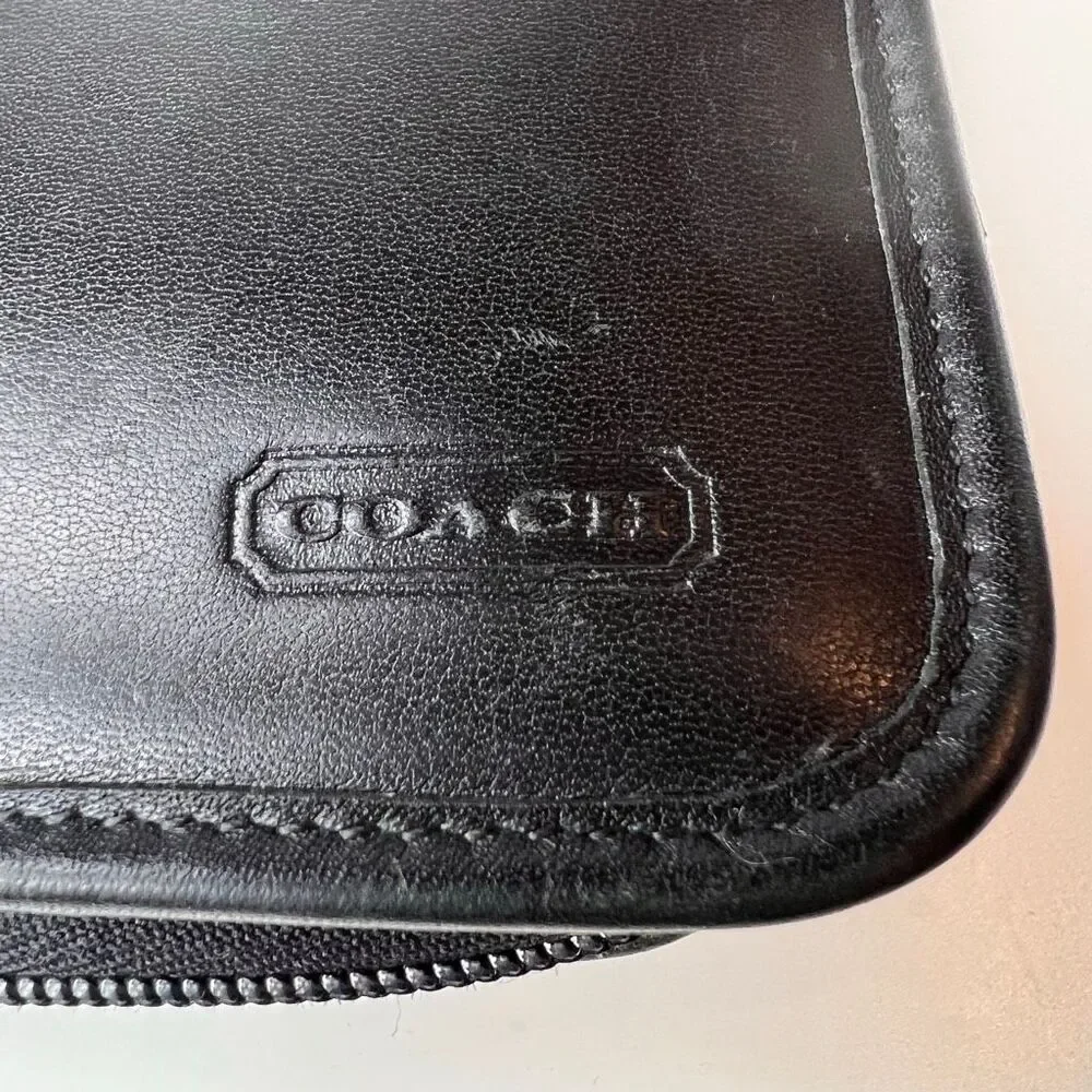 Coach Vintage Black Leather Zip Around Organizer Travel Wallet Planner wallet